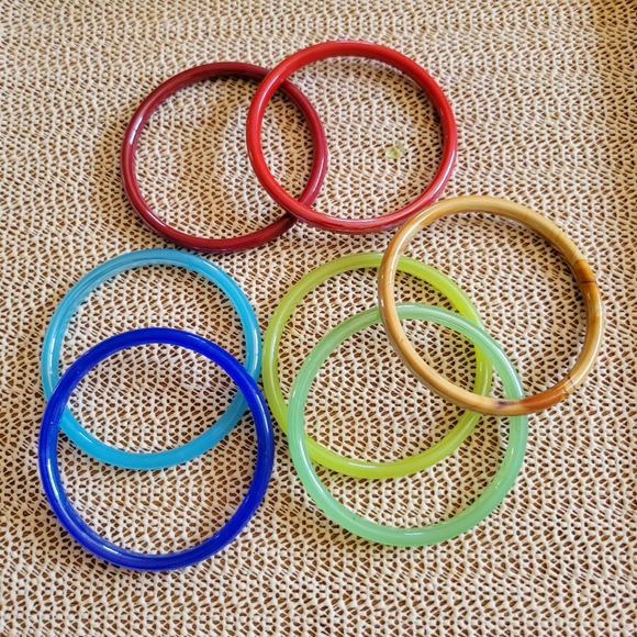 7- SOLID GLASS BANGLE SET MIX AND MATCH BRACELET BEACH - Picture 4 of 4